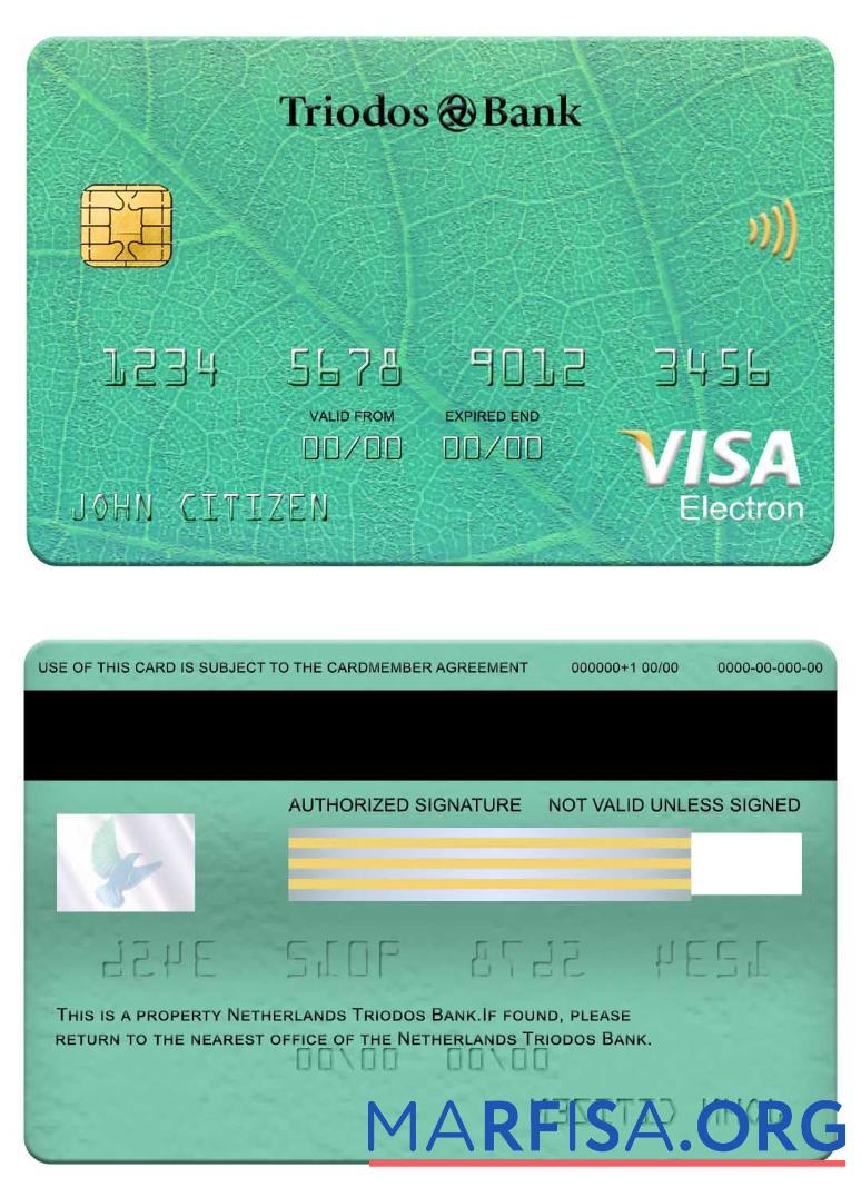 Printable Netherlands Triodos Bank visa electron card template